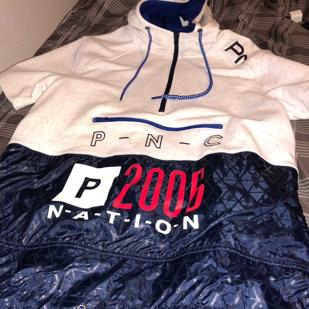 PNC Parish navy blue and white Hoodie quarter zip